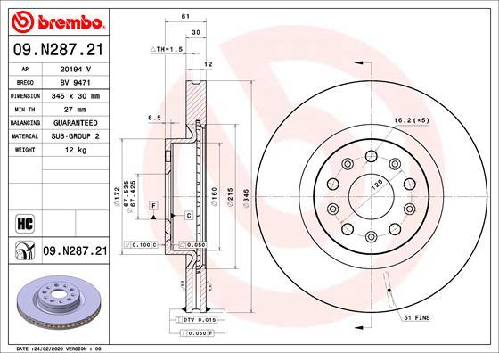 Brembo 09.N287.21 - Гальмівний диск autocars.com.ua