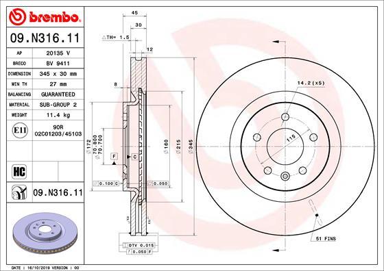 Brembo 09.N316.11 - Гальмівний диск autocars.com.ua