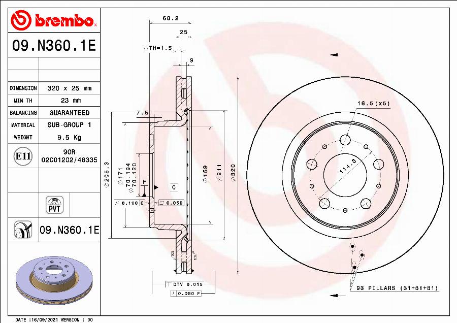 Brembo 09.N360.1E - Гальмівний диск autocars.com.ua