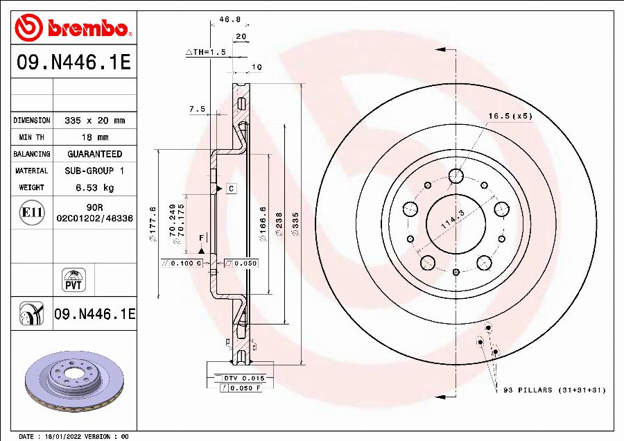Brembo 09.N446.1E - Гальмівний диск autocars.com.ua