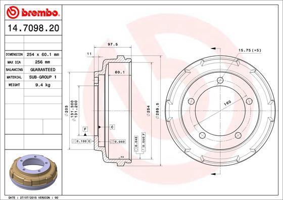 Brembo 14.7098.20 - Гальмівний барабан autocars.com.ua