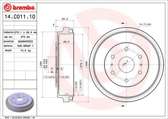 Brembo 14C01110 - Гальмівний барабан autocars.com.ua