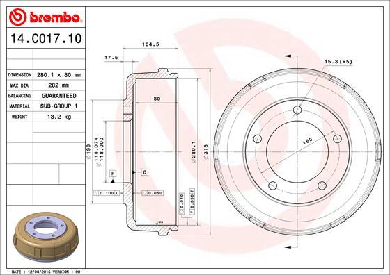 Brembo 14.C017.10 - Гальмівний барабан autocars.com.ua