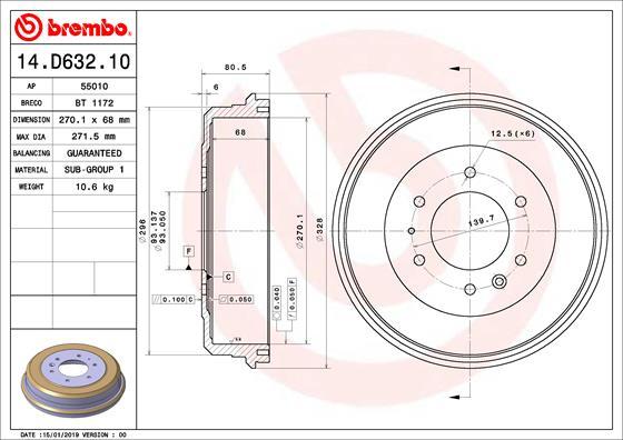 Brembo 14D63210 - Тормозной барабан autodnr.net