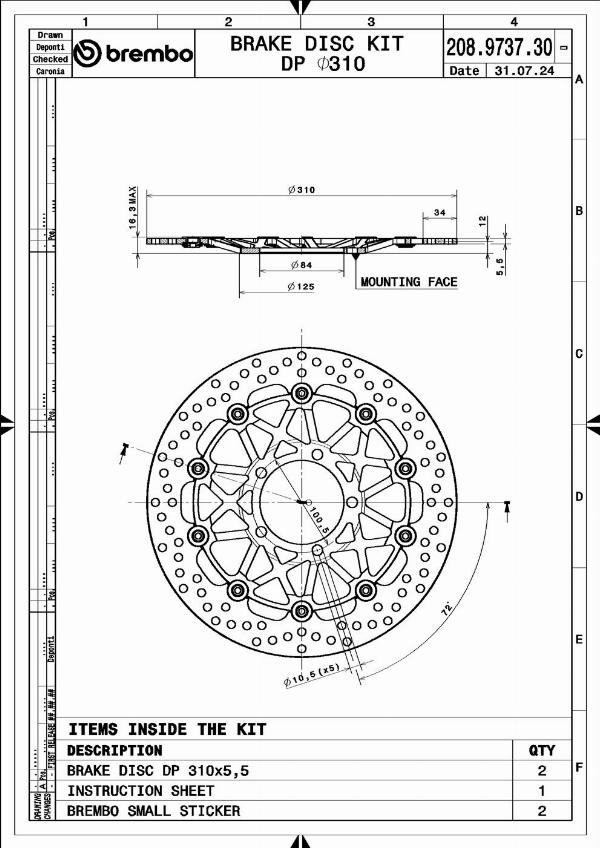 Brembo 208973730 - Гальмівний диск autocars.com.ua
