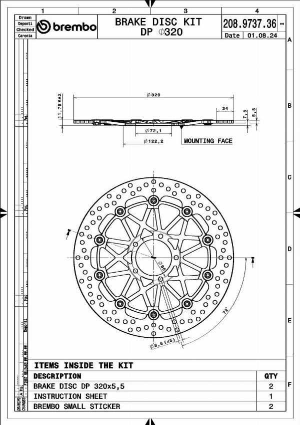 Brembo 208973736 - Гальмівний диск autocars.com.ua