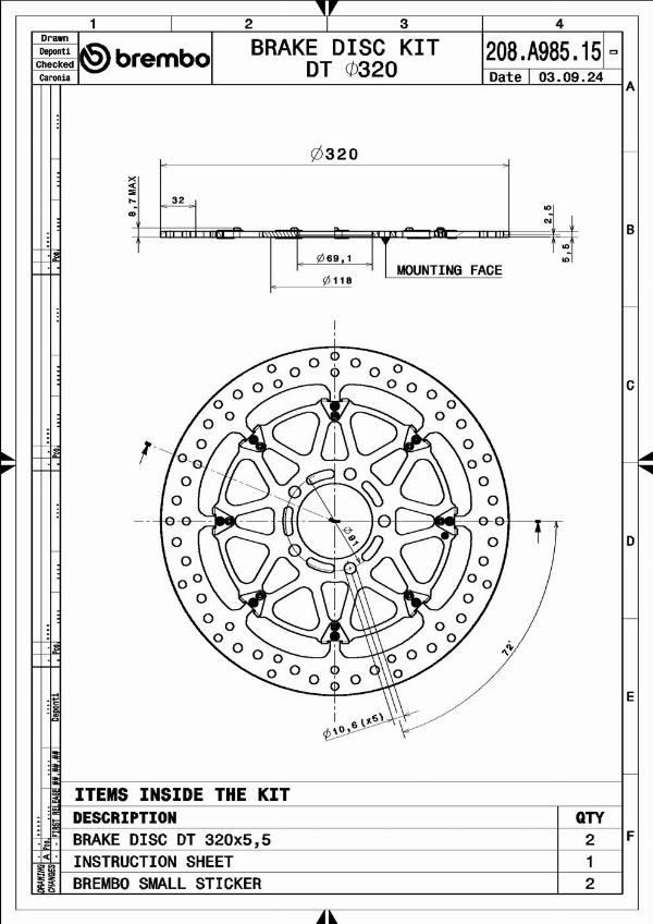Brembo 208A98515 - Гальмівний диск autocars.com.ua