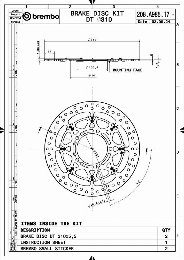 Brembo 208A98517 - Гальмівний диск autocars.com.ua