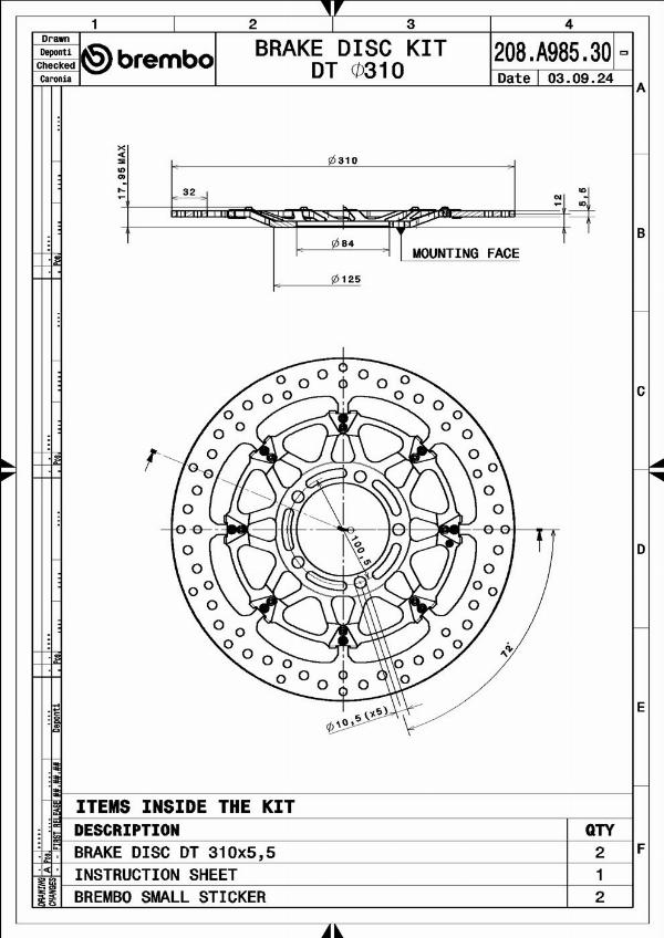 Brembo 208A98530 - Гальмівний диск autocars.com.ua