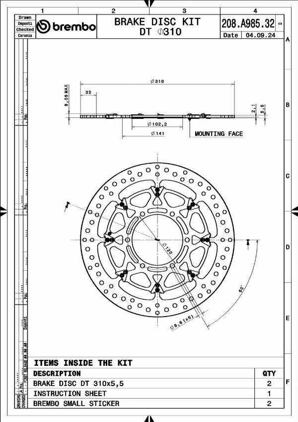 Brembo 208A98532 - Гальмівний диск autocars.com.ua