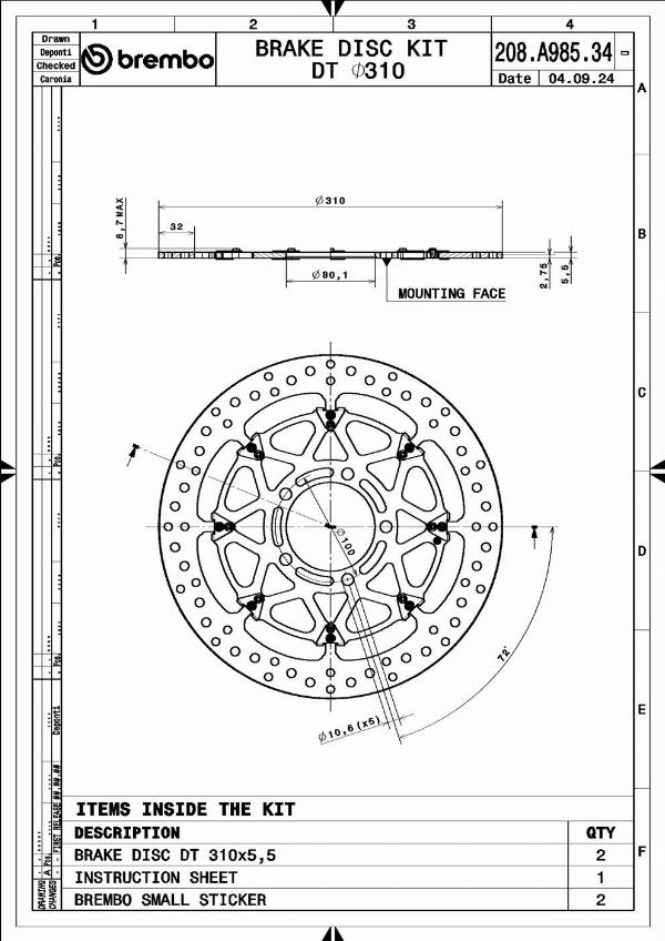 Brembo 208A98534 - Гальмівний диск autocars.com.ua