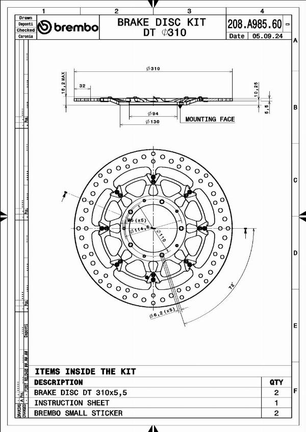 Brembo 208A98560 - Гальмівний диск autocars.com.ua
