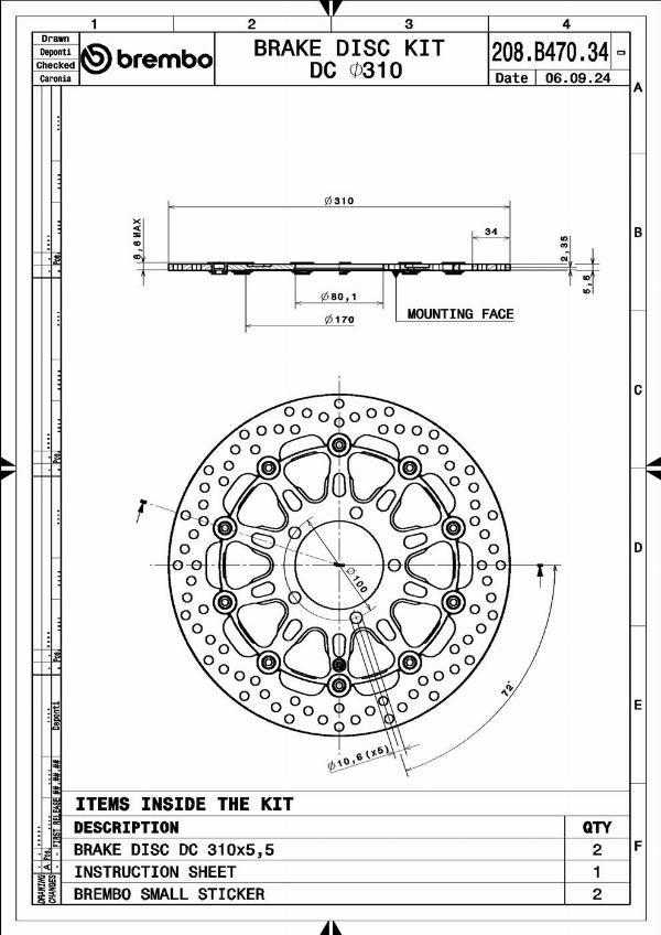 Brembo 208B47034 - Гальмівний диск autocars.com.ua