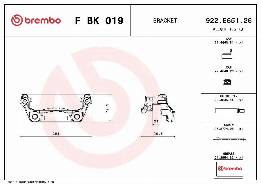 Brembo F BK 019 - Комплект поддержки корпуса скобы тормоза avtokuzovplus.com.ua