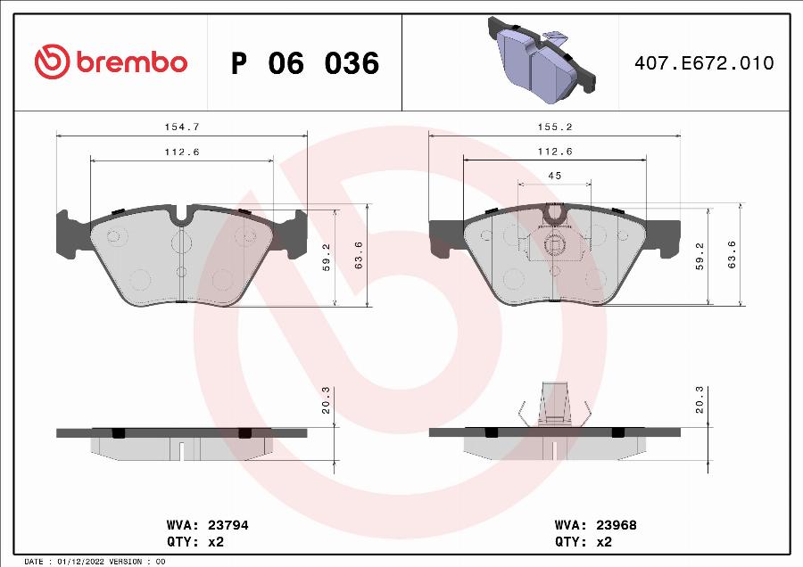 Brembo P 06 036 - Гальмівні колодки, дискові гальма autocars.com.ua