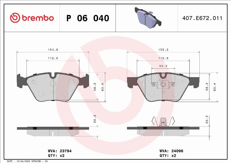 Brembo P 06 040 - Гальмівні колодки, дискові гальма autocars.com.ua