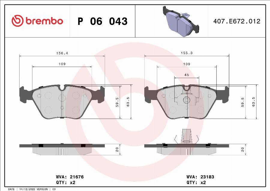 Brembo P 06 043 - Гальмівні колодки, дискові гальма autocars.com.ua