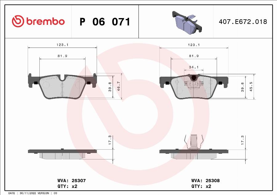 Brembo P 06 071 - Гальмівні колодки, дискові гальма autocars.com.ua