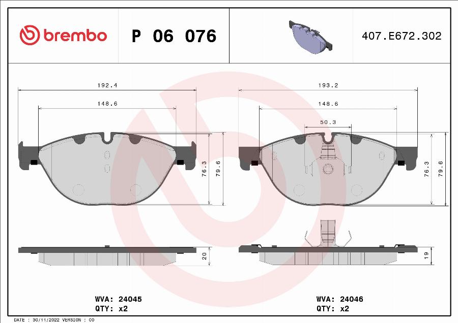 Brembo P 06 076 - Гальмівні колодки, дискові гальма autocars.com.ua