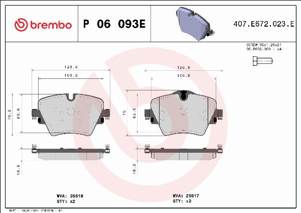 Brembo P 06 093E - Гальмівні колодки, дискові гальма autocars.com.ua