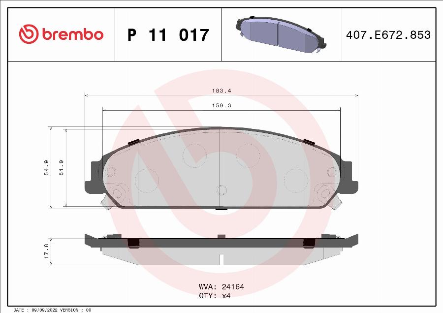 Brembo P 11 017 - Гальмівні колодки, дискові гальма autocars.com.ua