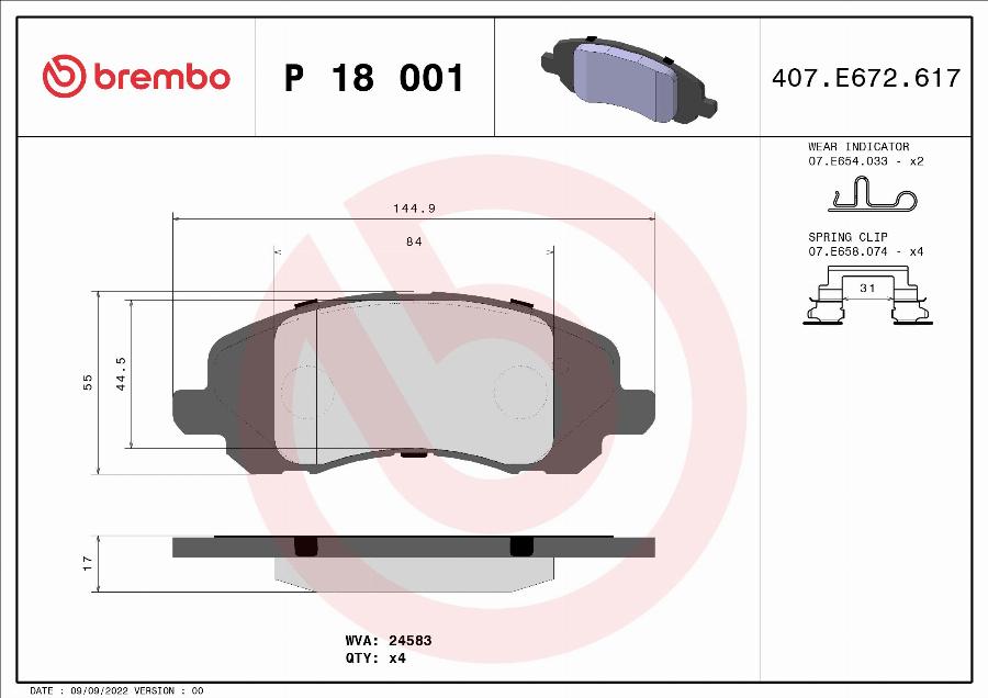 Brembo P 18 001 - Гальмівні колодки, дискові гальма autocars.com.ua