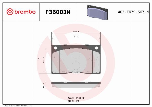 Brembo P36003N - Гальмівні колодки, дискові гальма autocars.com.ua