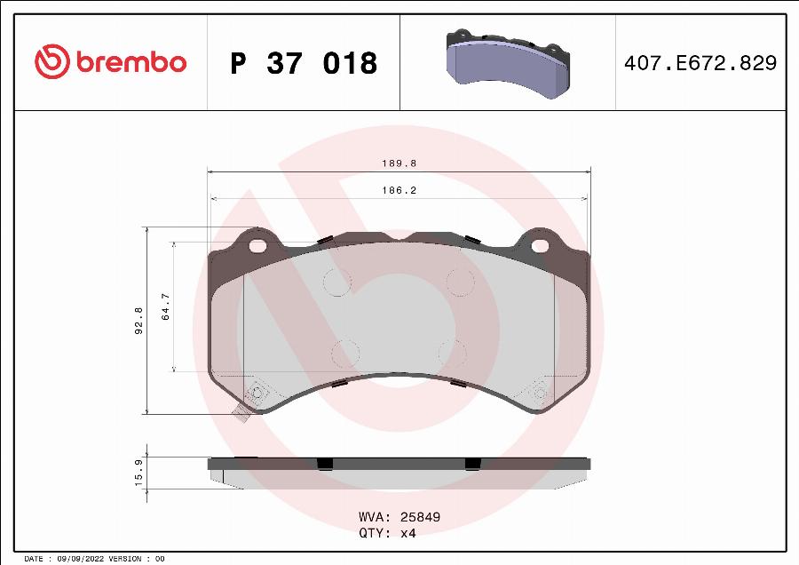 Brembo P 37 018 - Гальмівні колодки, дискові гальма autocars.com.ua