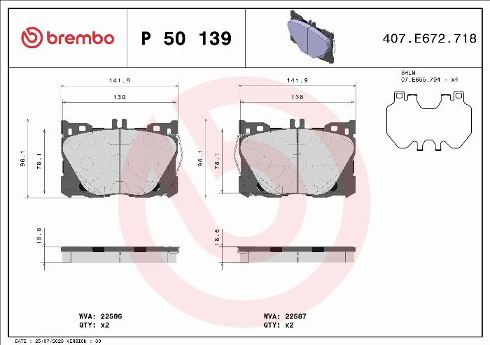Brembo P 50 139 - Тормозные колодки, дисковые, комплект avtokuzovplus.com.ua