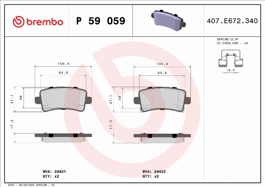 Brembo P 59 059 - Гальмівні колодки, дискові гальма autocars.com.ua
