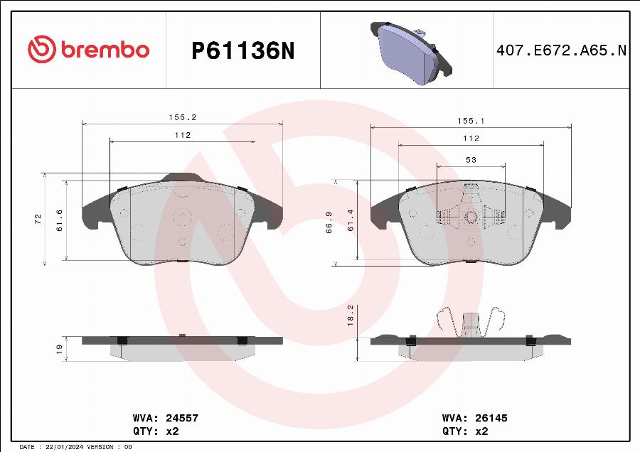 Brembo P61136N - Тормозные колодки, дисковые, комплект autodnr.net