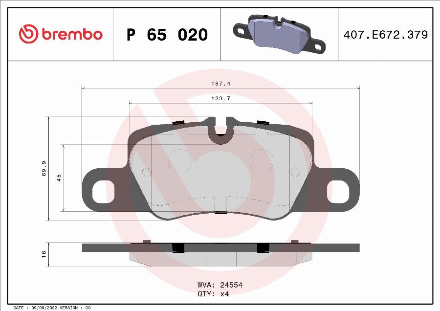 Brembo P 65 020 - Гальмівні колодки, дискові гальма autocars.com.ua
