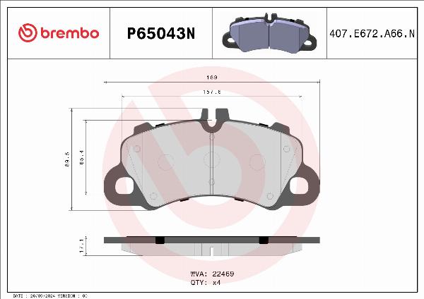 Brembo P65043N - Гальмівні колодки, дискові гальма autocars.com.ua