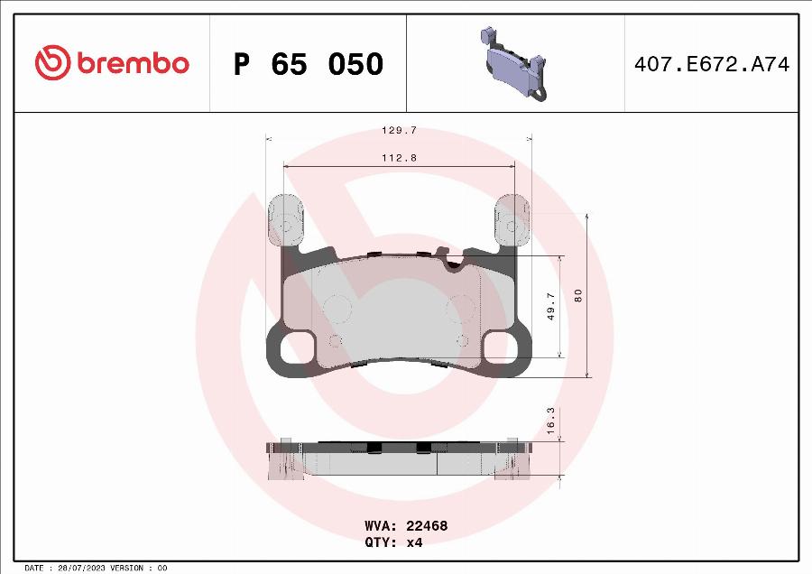 Brembo P 65 050 - Тормозные колодки, дисковые, комплект autodnr.net