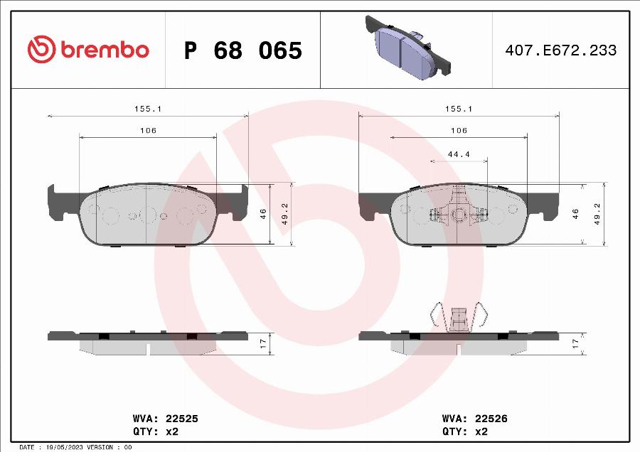 Brembo P 68 065 - Гальмівні колодки, дискові гальма autocars.com.ua