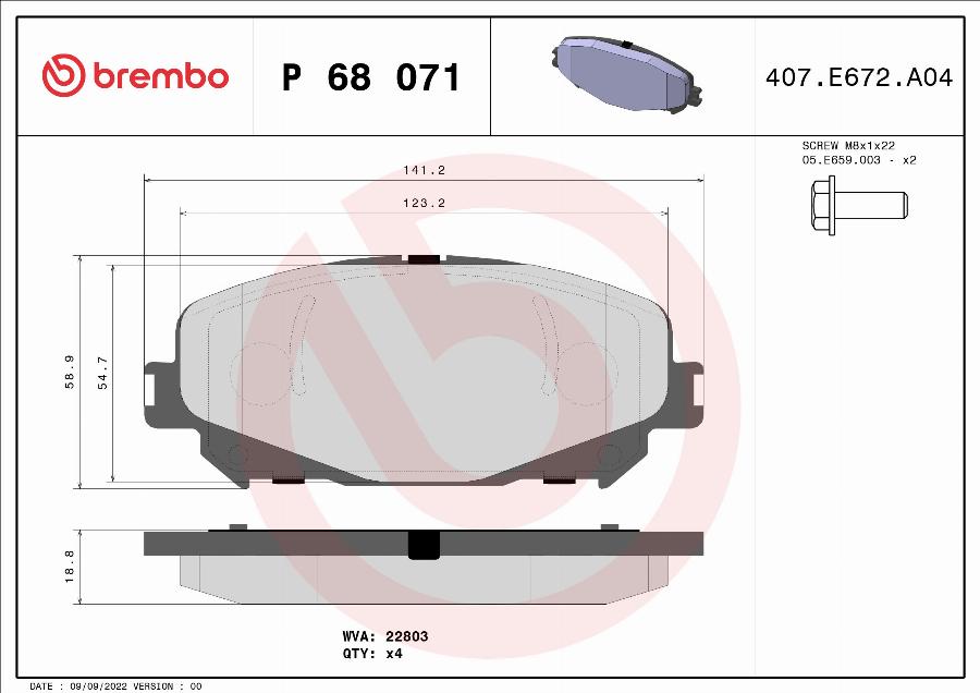 Brembo P 68 071 - Гальмівні колодки, дискові гальма autocars.com.ua