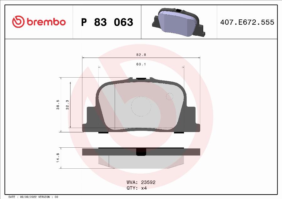 Brembo P 83 063 - Гальмівні колодки, дискові гальма autocars.com.ua