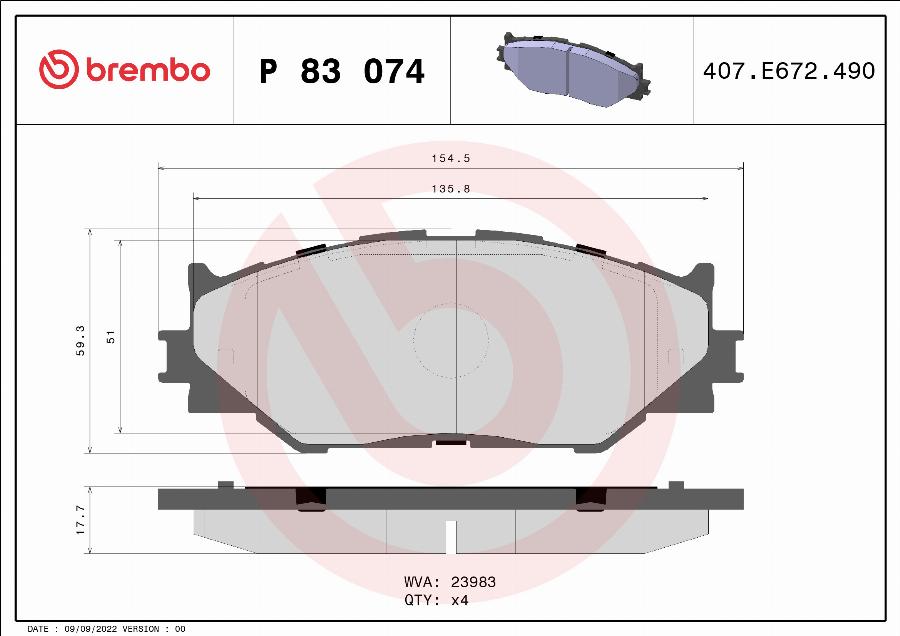 Brembo P 83 074 - Гальмівні колодки, дискові гальма autocars.com.ua