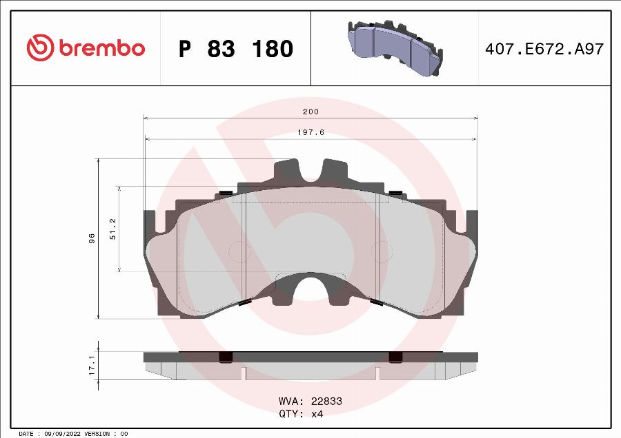 Brembo P 83 180 - Гальмівні колодки, дискові гальма autocars.com.ua