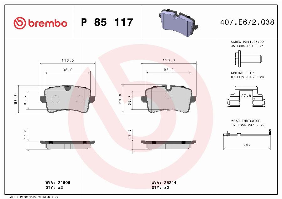 Brembo P 85 117 - Гальмівні колодки, дискові гальма autocars.com.ua