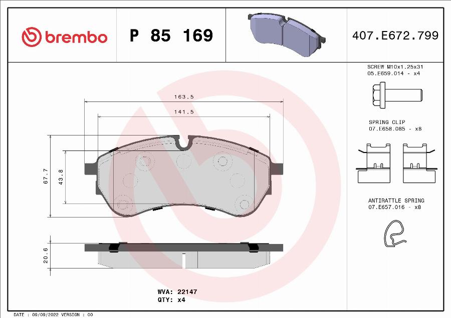 Brembo P 85 169 - Гальмівні колодки, дискові гальма autocars.com.ua