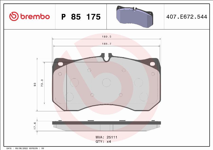 Brembo P 85 175 - Гальмівні колодки, дискові гальма autocars.com.ua