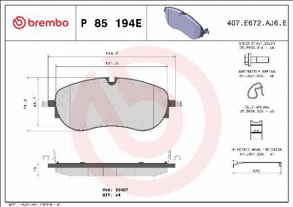 Brembo P 85 194E - Гальмівні колодки, дискові гальма autocars.com.ua