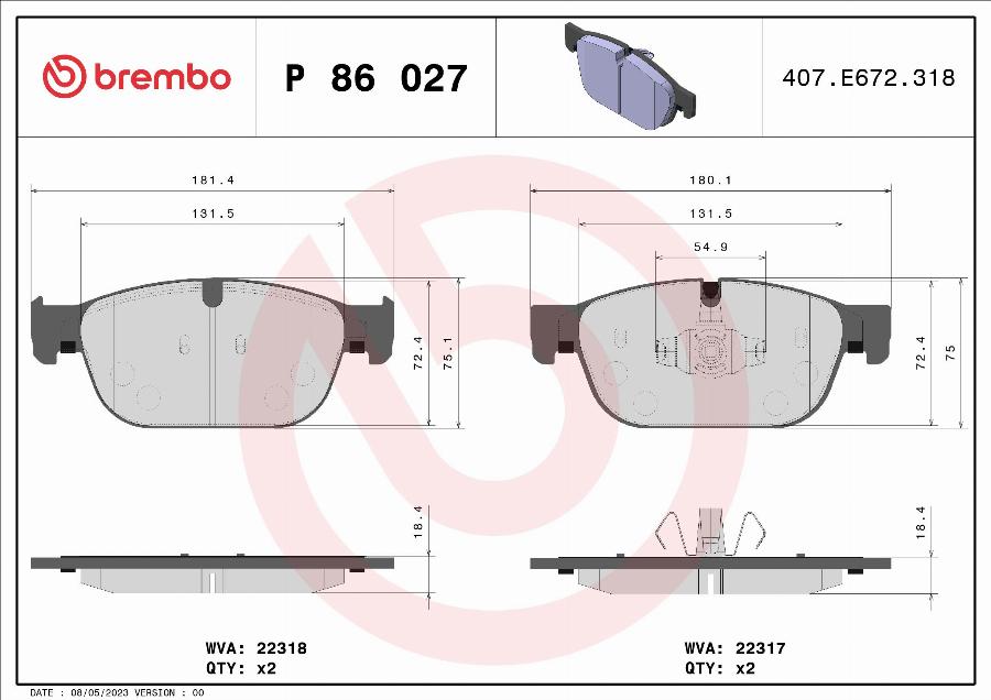 Brembo P 86 027 - Гальмівні колодки, дискові гальма autocars.com.ua