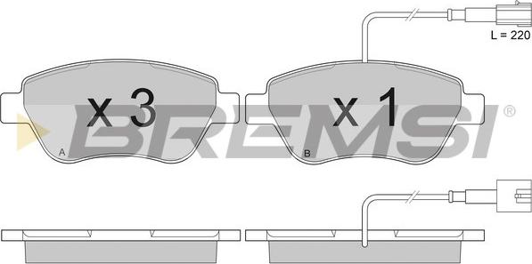 Bremsi BP2942 - Тормозные колодки перед. Doblo 01- Bosch 122.8x53.6 с датчиком autocars.com.ua