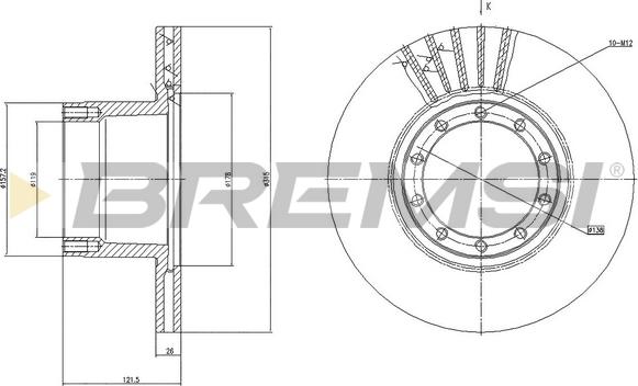 Bremsi CD5101V - Гальмівний диск autocars.com.ua