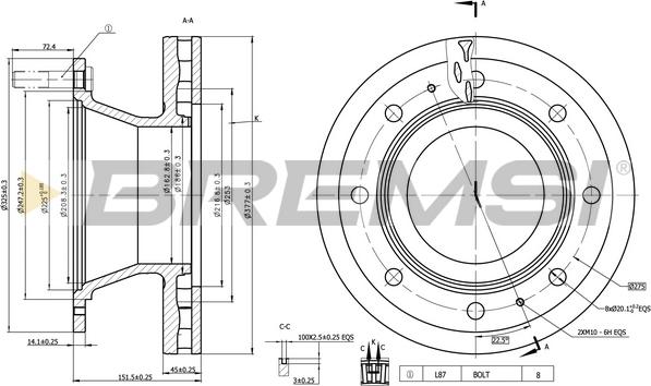 Bremsi CD5307V - Гальмівний диск autocars.com.ua