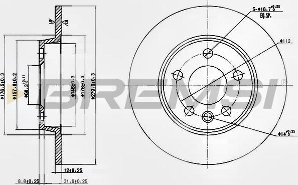 Bremsi CD7012S - Гальмівний диск autocars.com.ua