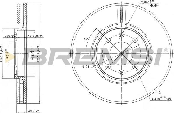 Bremsi CD7106V - Гальмівний диск autocars.com.ua