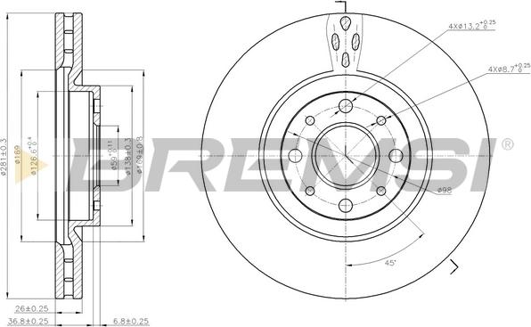 Bremsi CD7122V - Гальмівний диск autocars.com.ua